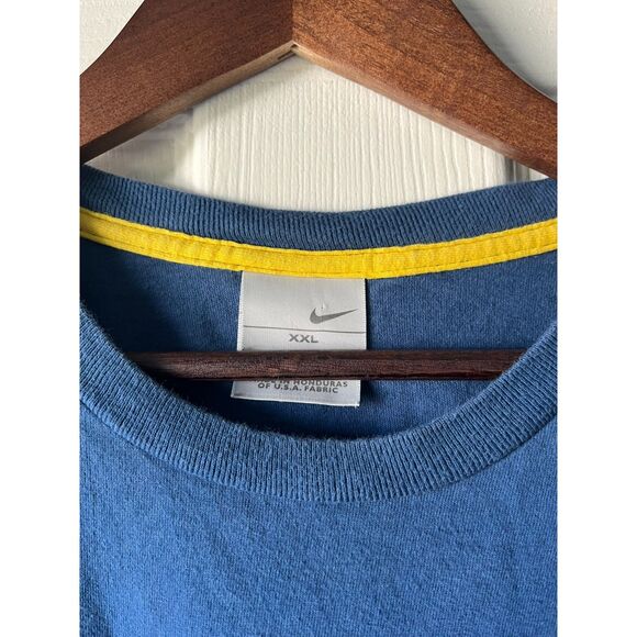 Vintage Nike T-Shirt Blue & Yellow Embroidered Swoosh Logo | 2000s XXL - Picture 3 of 4